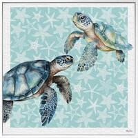 75x75cm Coastal Turtle Shadow Framed Painting by Kelly Lane - Ocean-Inspired Art