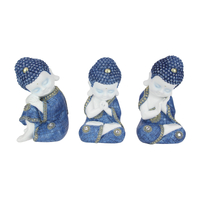 3pce Set 14cm Sitting Buddha in Blue Lattice Finish - Hand on Knee, Chin, Cheek