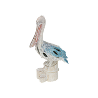 35cm Standing Pelican on Log with Blue & White Coral Design - Coastal Decor