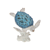 21cm Turtle on Coral with Blue & White Coral Design - Coastal Decor Piece