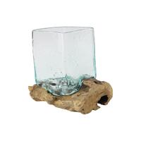 Elegant 13x16cm Square Glass Bowl on Driftwood | Unique Decorative Centerpiece