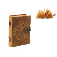 7x5 inch Light Brown Leather Journal - Embossed Pentagram Design