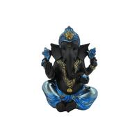 20cm Sitting Ganesh in Shiny Blue Finish - Spiritual Home Decor Accent