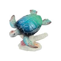 37cm Blue-Green Marble Turtle on Coral,  Stunning Coastal Decor Piece