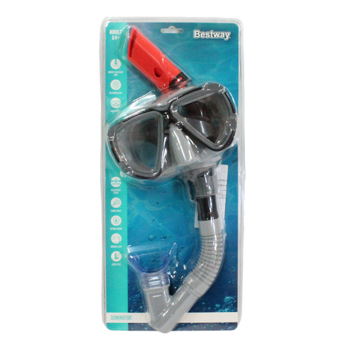 Snorkel & Mask Pike Set Grey Adult 14+ UV Protection, Clip & Valve