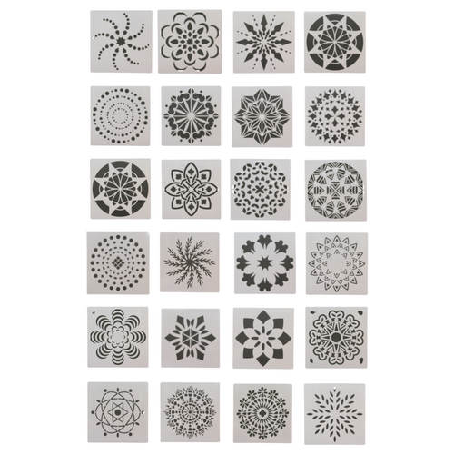 24x Mandala Stencils Set Square 13cm Plastic Reusable Tile Cut Templates