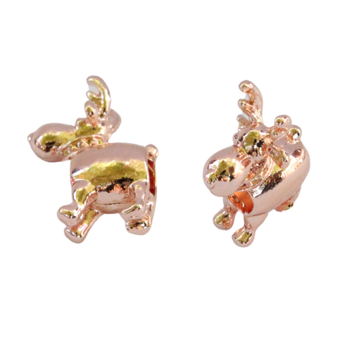 Rose Gold Reindeer 1pce Charm Bead for Bracelets & Necklaces Jewellery Making