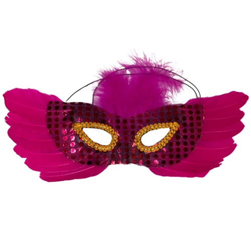 1pce 32cm Pink Feather/Sequin Masquerade Mask, Dress Up, Costume Accessory