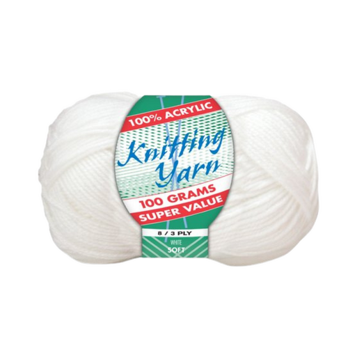 White Knitting Wool Yarn 100g 8 Ply 1 Roll 100% Acrylic