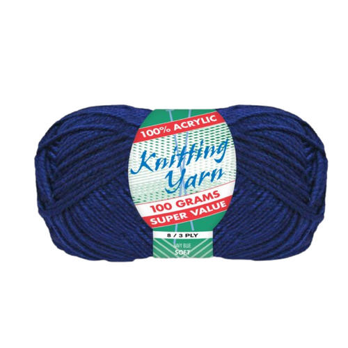 Navy Blue Knitting Wool Yarn 100g 8 Ply 1 Roll 100% Acrylic