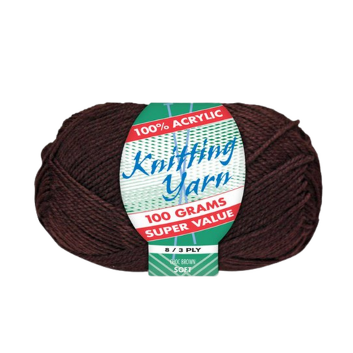 Chocolate Brown Knitting Wool Yarn 100g 8 Ply 1 Roll 100% Acrylic