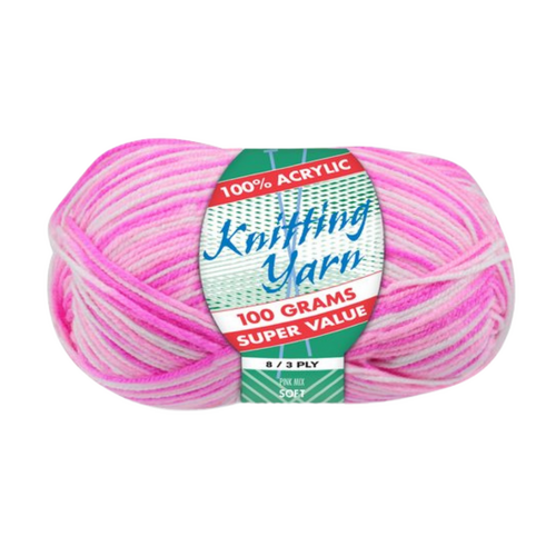 Pink Mix Knitting Wool Yarn 100g 8 Ply 1 Roll 100% Acrylic