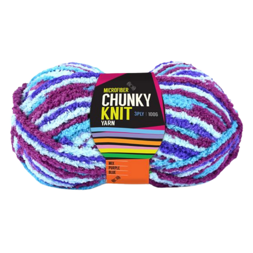 1pce Chunky Knit Yarn 100g - Mix Purblu- Macrame Cord 3 Ply Microfiber