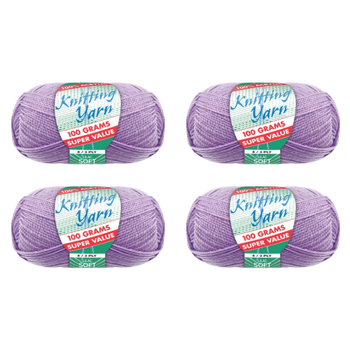 Lilac Knitting Wool Yarn 4 Rolls Set 8 Ply 100g 100% Acrylic