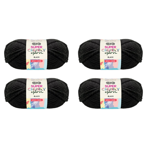 Black Knitting Wool Yarn 4 Rolls Set 3 Ply 100g 100% Acrylic