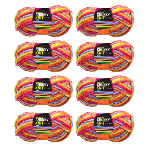 Fun Mix Chunky Knitting Wool Yarn 8 Roll Set 3 Ply 100g Microfiber Polyester