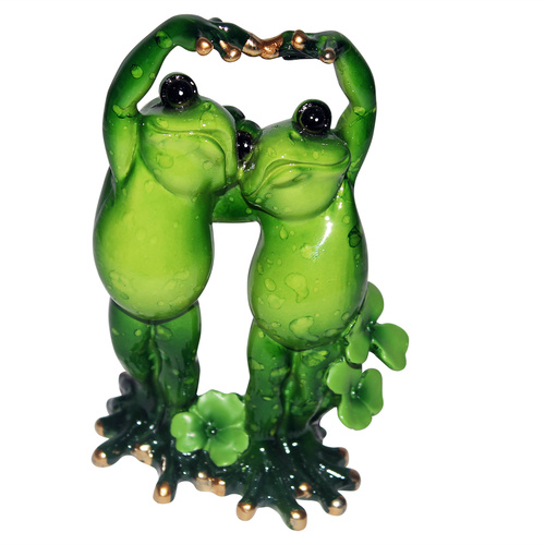 12cm Frog Couple Hands Together Pose Figurine, Gloss Marble Finish