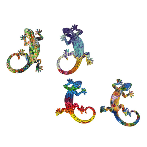 4x Lizards Set 20cm Funky Rainbow Decor Wall Art Groovy Vibrant Retro Style