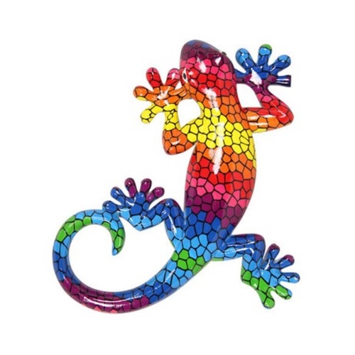 29cm Mosaic Rainbow Multi Coloured Wall Art Lizard Resin