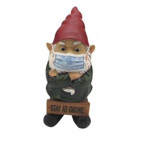 1pce Stay Home 25cm Gnome with Face Mask Pandemic Themed Funny Saying Resin Outdoor Garden Decor