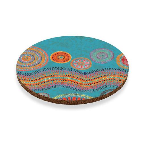 Blue Spirit 6-Piece Cork Coaster Set (10x10cm) in Gift Box by Kelly Lane