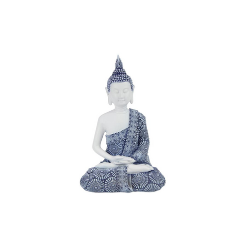 23cm Rulai Buddha in Blue & White Robe - Meditating Pose Décor