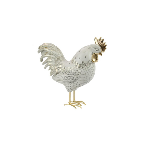 26cm Rooster in Gold & White Finish - Elegant Farmhouse Décor