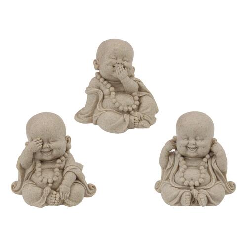 3pce Set 13cm Wise Buddha in Natural Finish - See, Speak, Hear No Evil