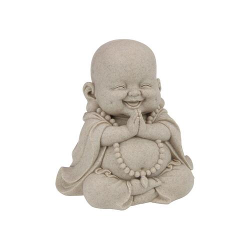 21cm Sitting Happy Buddha in Natural Finish - Joyful Home Decor Statue