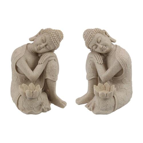 2pce Set 23cm Sitting Rulai Buddha with Lotus - Leaning Right & Left