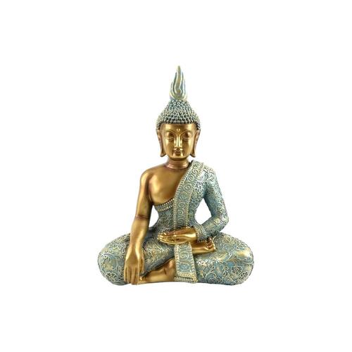 21cm Aqua/Gold Rulai Buddha - Elegant Spiritual Home Décor