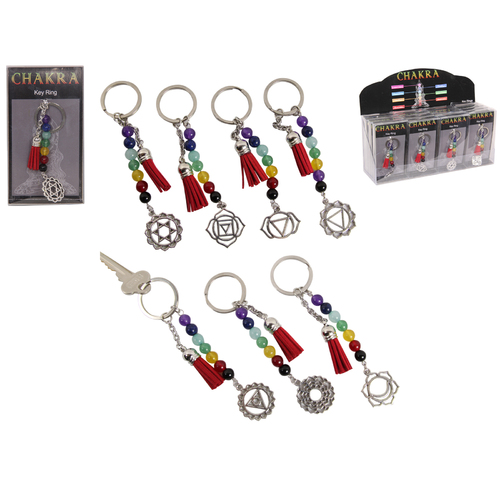 1pce Chakra Symbol Key Ring with Tassel and Rainbow Beads, Zen Gift