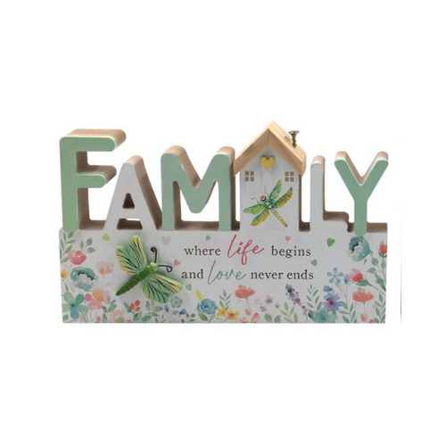 25cm Family MDF Plaque with Butterfly/Dragonfly Design - Wall Décor