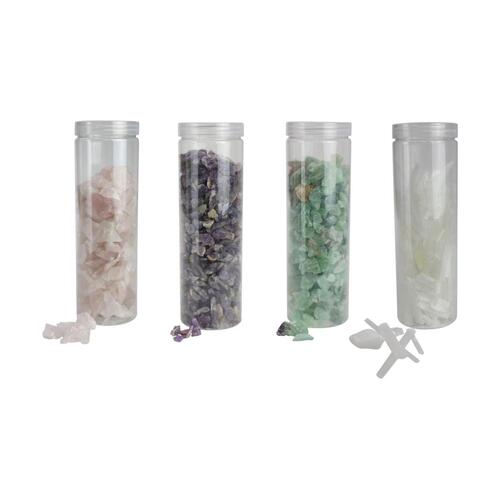 4pce Set 20x6cm Tubes with Gemstone Chips - Rose, Amethyst, Fluorite, Clear