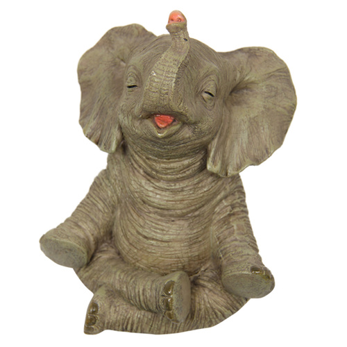 17cm Legs Crossed Yoga Elephant in Natural Grey Colouring Meditation Pose