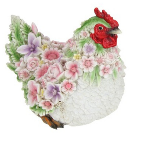 24cm Sitting Hen / Chicken with White Chest Flower Finish