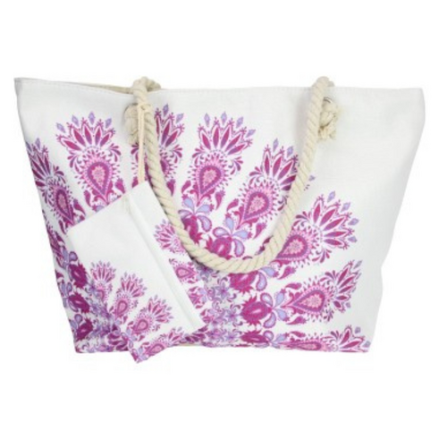 Boho Beach Bag 54x37cm - Pink Mandala Design, Stylish Summer Tote