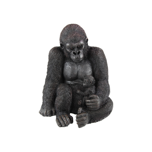 Gorilla Sitting with Baby Textured 40cm Height Black Polyresin 1pce