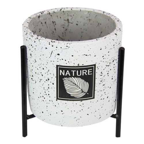 Ceramic Pot Planter on Metal Stand White Concrete Design 16cm 1pce