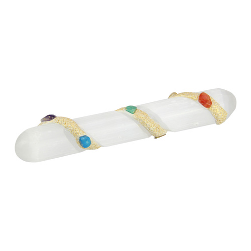 Selenite Wand with Colourful Chakra Gemstones 16cm Length