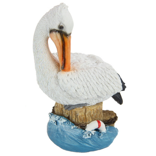 Mini Pelican on Stump 13cm Resin 1pce Cleaning Feathers Beach Ornament