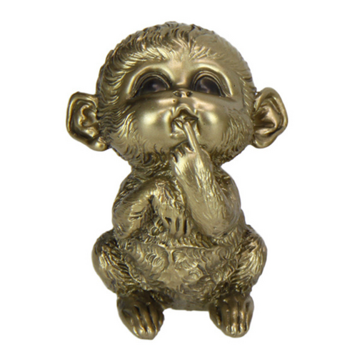 Cute Little Monkey Gold Finish Feed Me Pose 7cm Resin 1pce