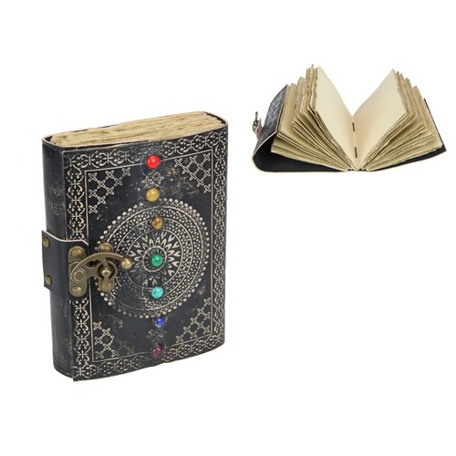Leather Journal with Chakra Stones & Mandala Vintage Style Book 18x13cm (7x5")