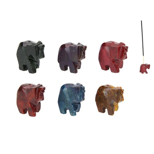 6pce Set Soapstone Elephant Incense Holder - Assorted Designs