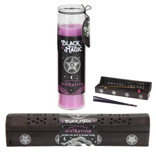 Lavender & Rosemary Scented Candle & Incense Sticks with Holder Purple Spell Set