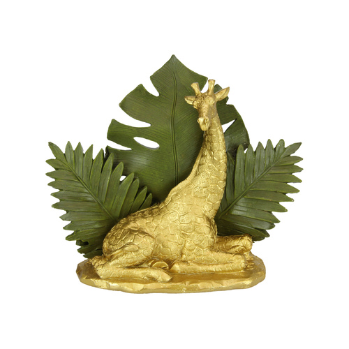 Gold Giraffe Statue in Greenery Jungle Scene Ornate Ornament 23cm Resin 1pce