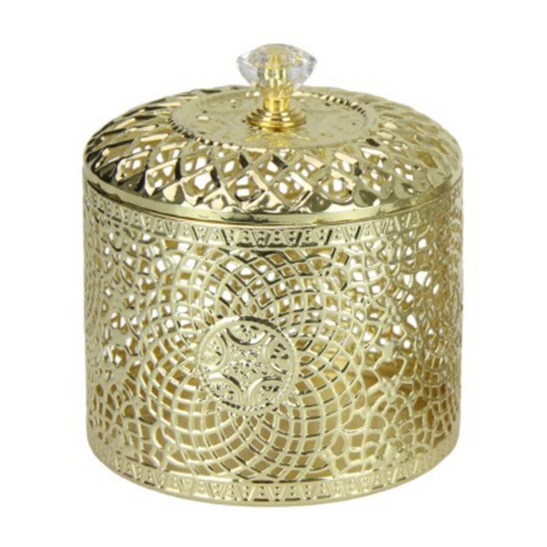 10cm Metal Jewellery Box or Candle Holder Gold Coloured Antique Style