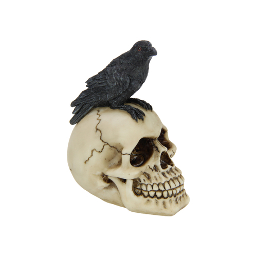 Raven on Skull Ornament 12cm Resin 1pce Goth Decoration