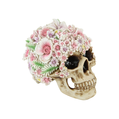 Skull Ornament in Colourful Floral Design Outdoor & Garden Resin 19cm