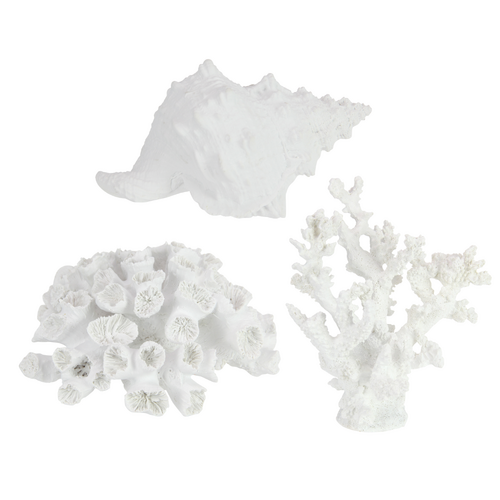 3pce White Corals Set Standing Shell Beach Decoration Piece Resin Artificial